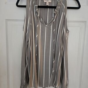 Vince Camuto Gray and Cream Striped Blouse